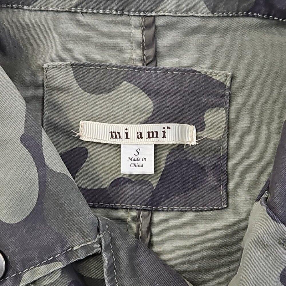 Mi Ami Women's Full Zip Jacket Size Small Green Camo Safari Buckle Pockets EUC - Picture 5 of 10